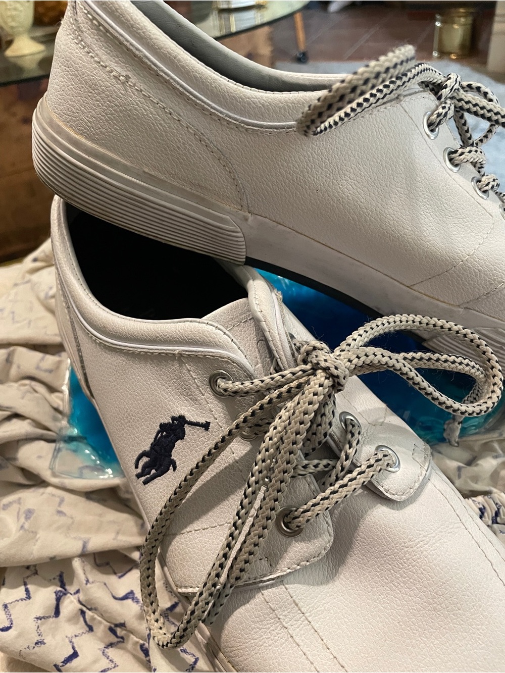 Polo by Ralph Lauren White Leather Boat Shoes with Navy Pony